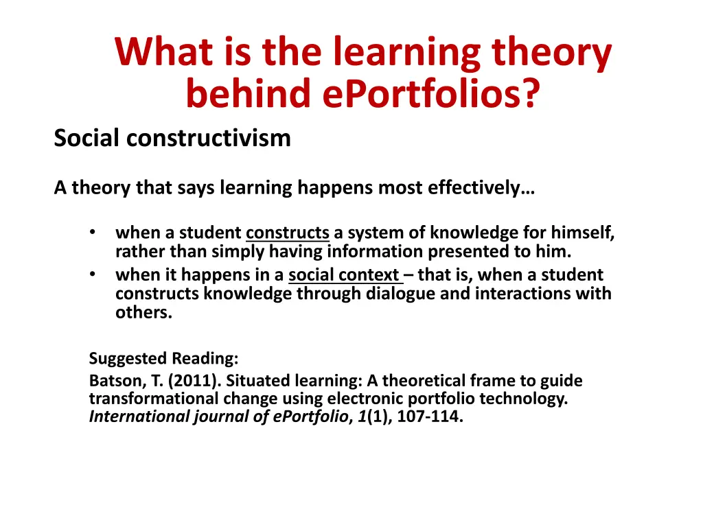 what is the learning theory behind eportfolios 1