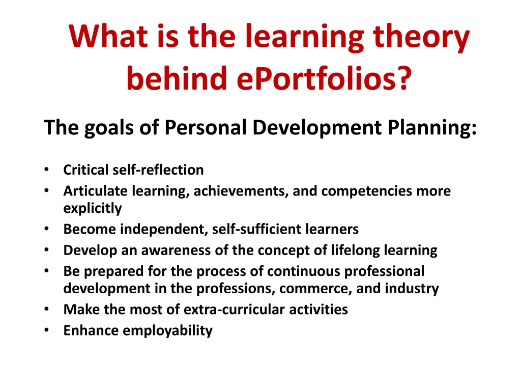 what is the learning theory behind eportfolios 2