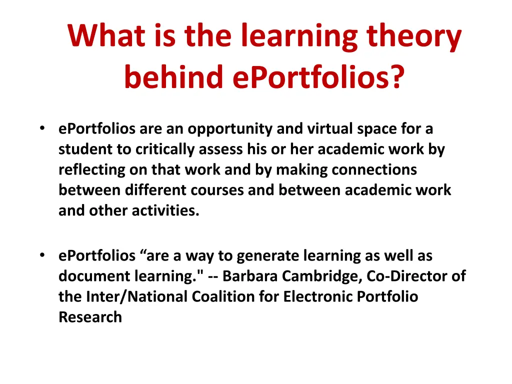 what is the learning theory behind eportfolios 3