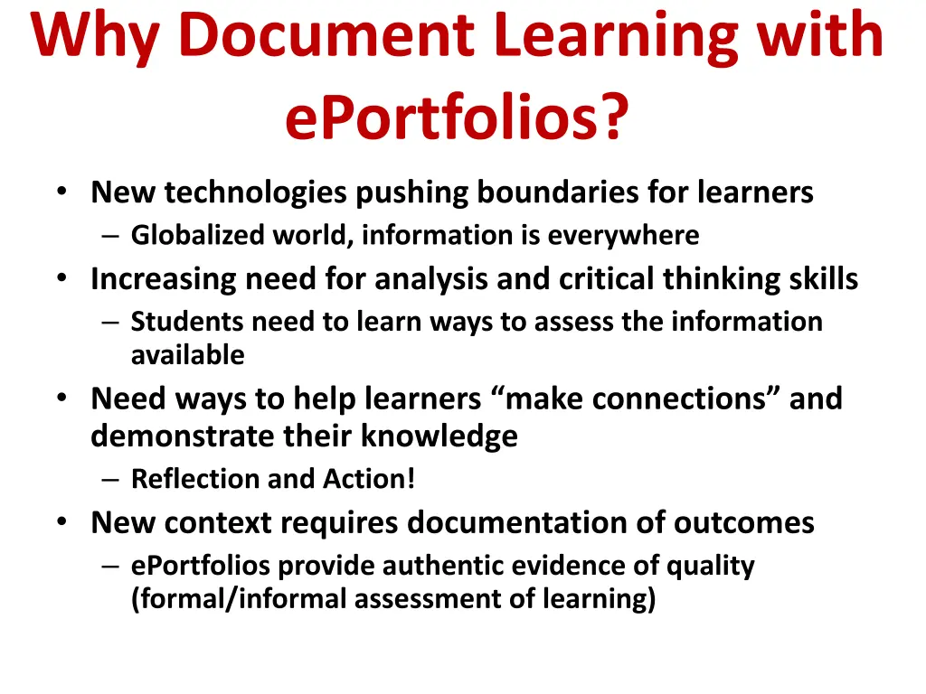 why document learning with eportfolios