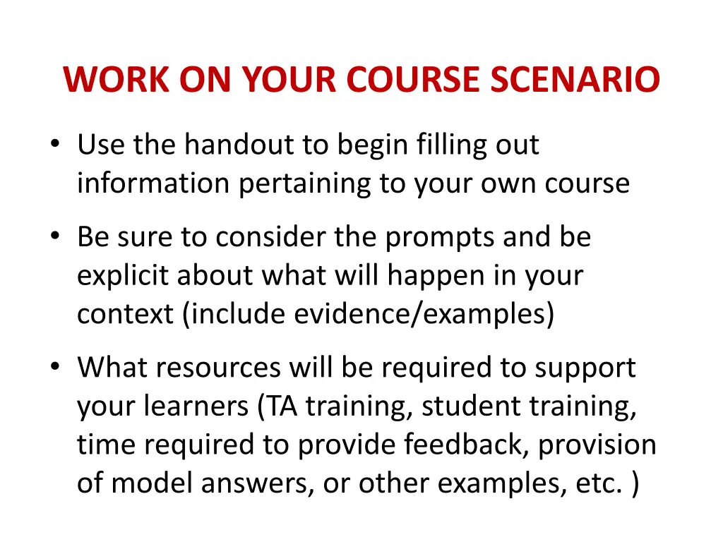 work on your course scenario