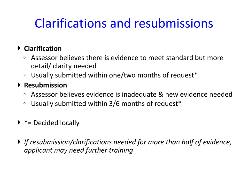 clarifications and resubmissions