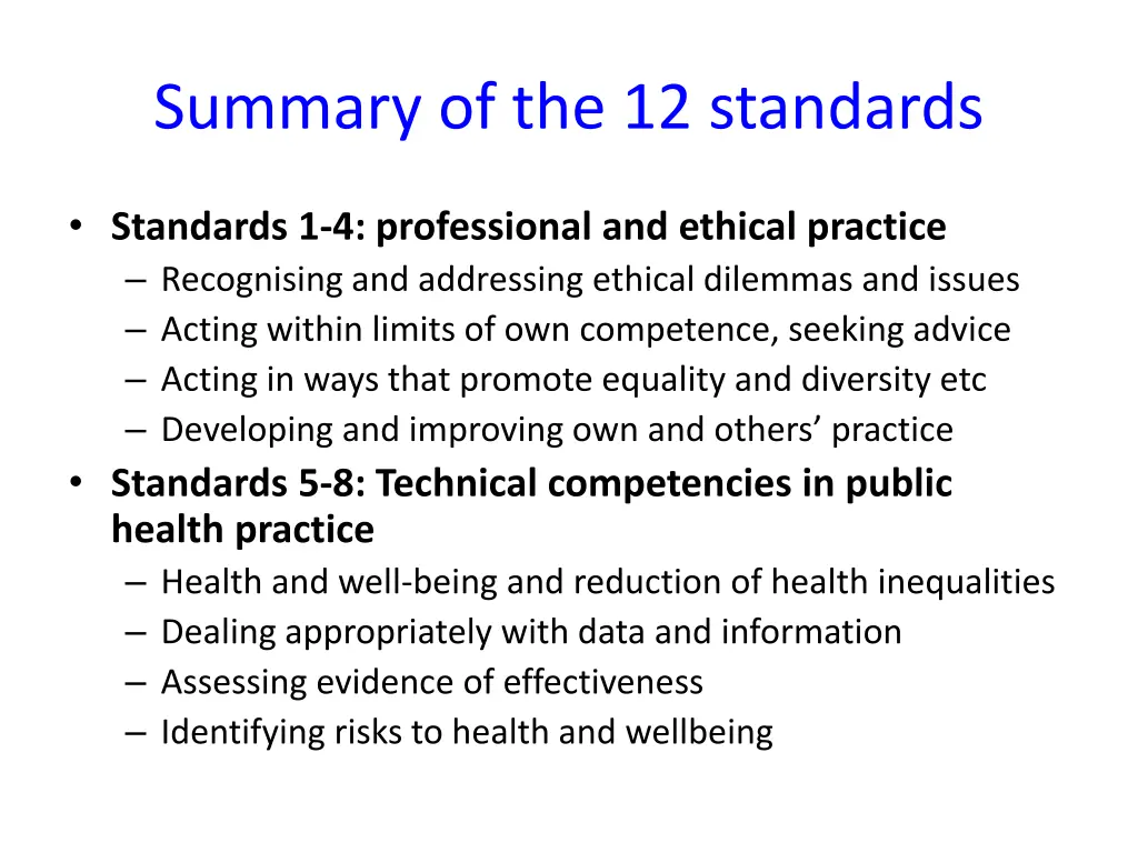 summary of the 12 standards