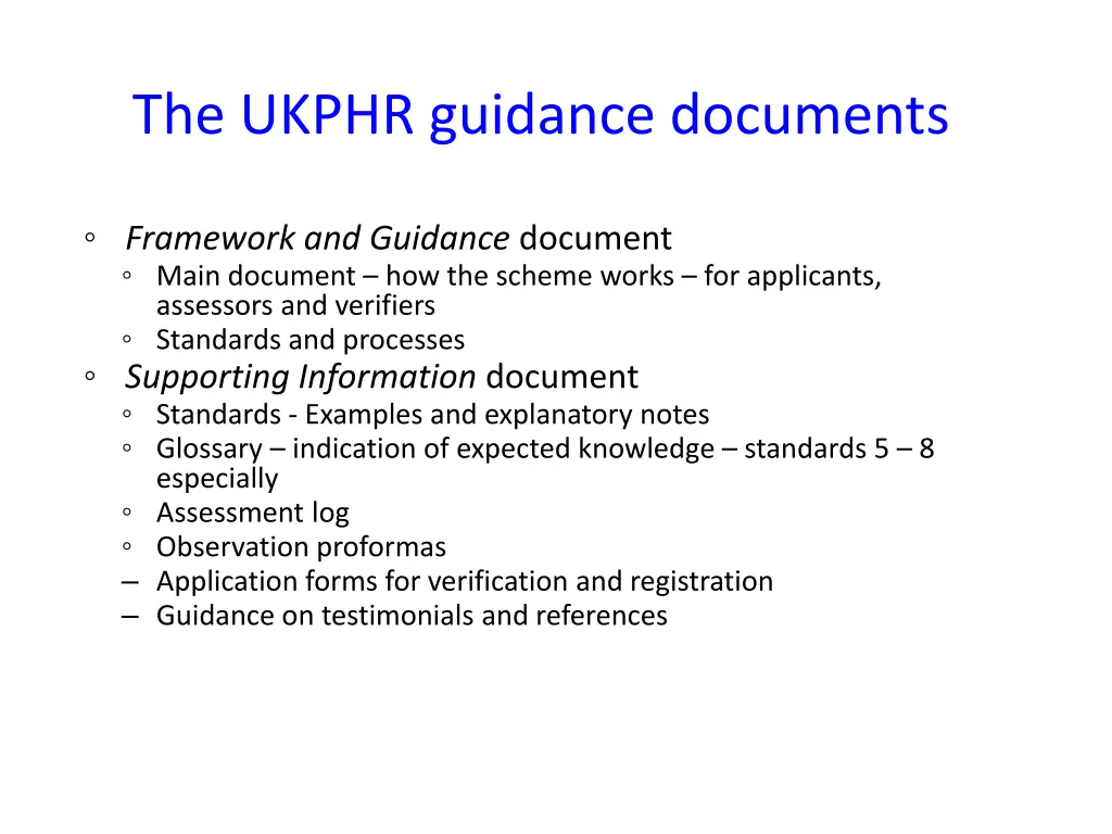 the ukphr guidance documents