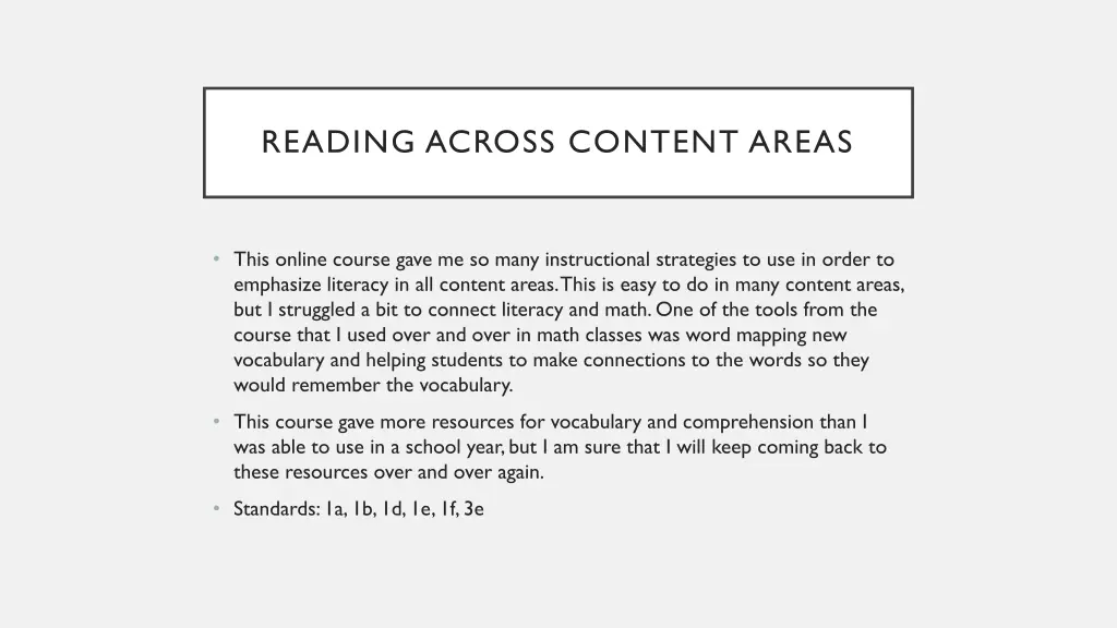 reading across content areas