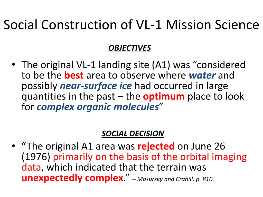 social construction of vl 1 mission science