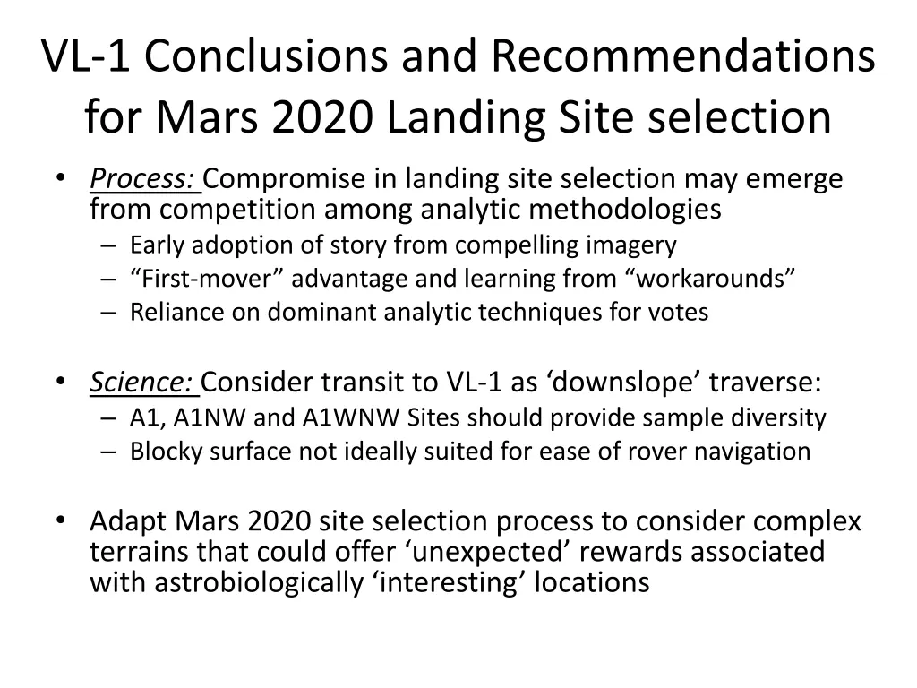 vl 1 conclusions and recommendations for mars