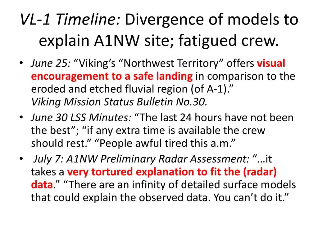 vl 1 timeline divergence of models to explain