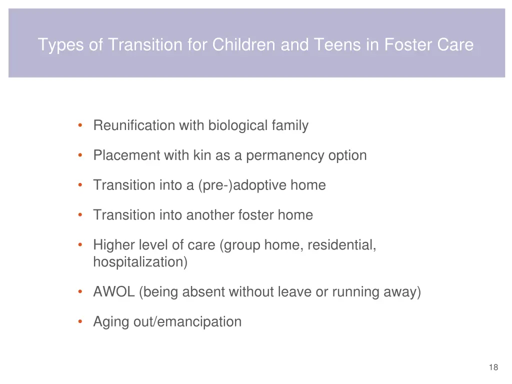 types of transition for children and teens