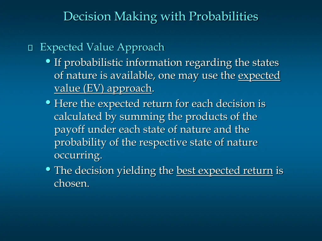 decision making with probabilities