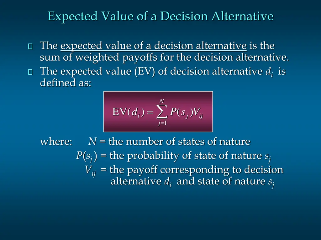 expected value of a decision alternative