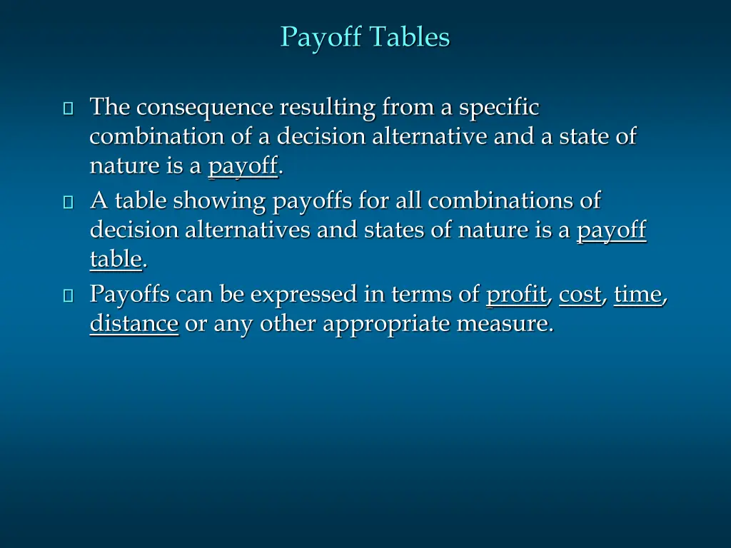 payoff tables