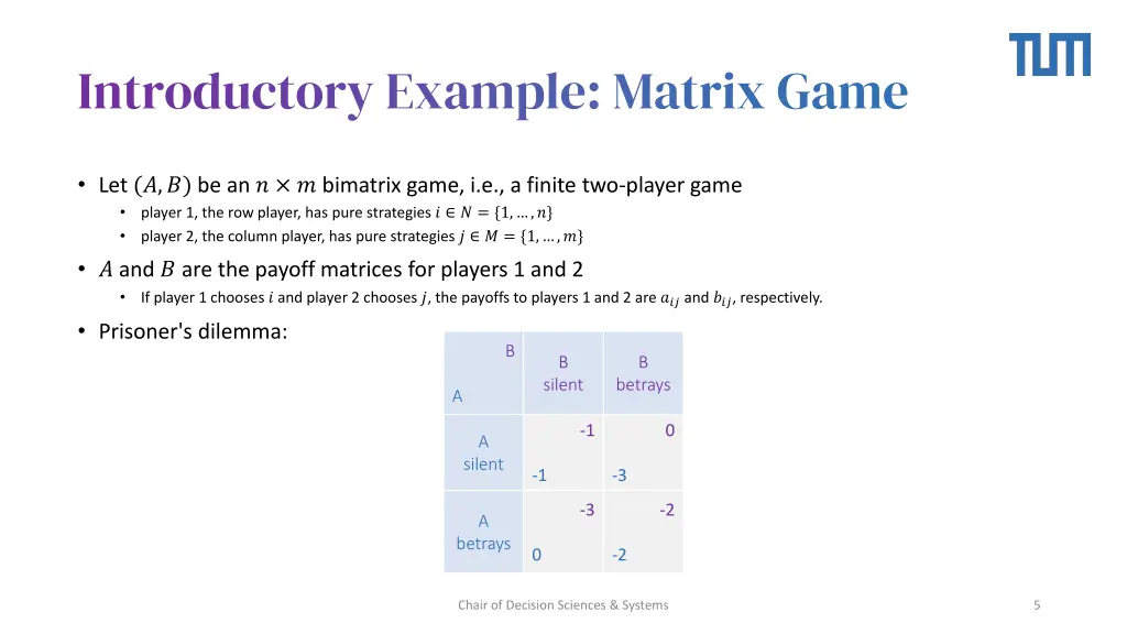 introductory example matrix game