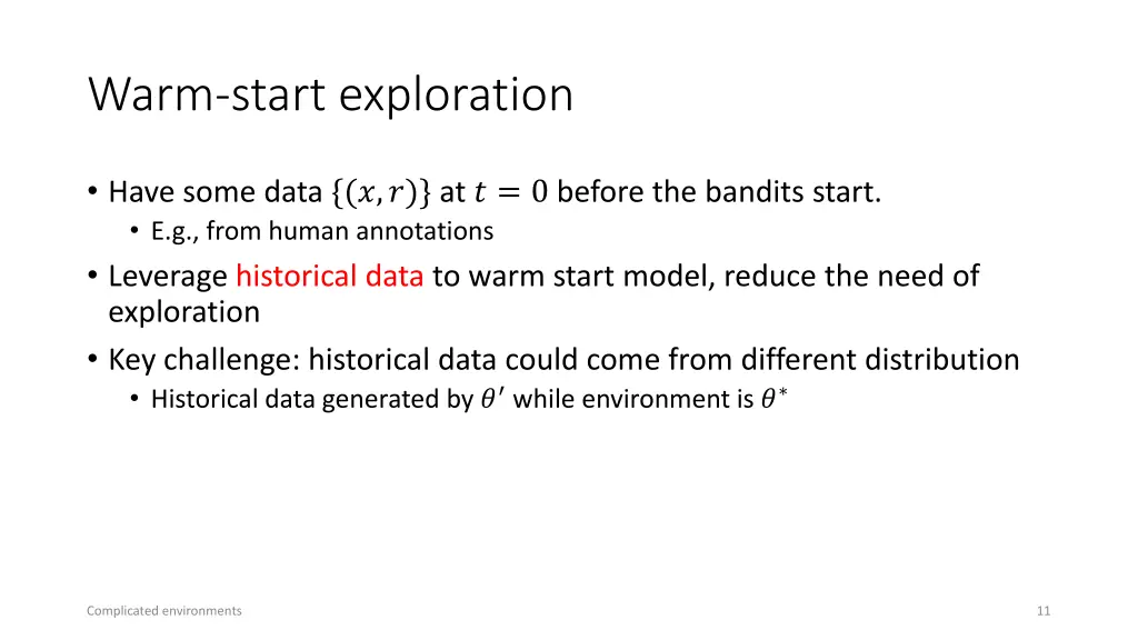 warm start exploration