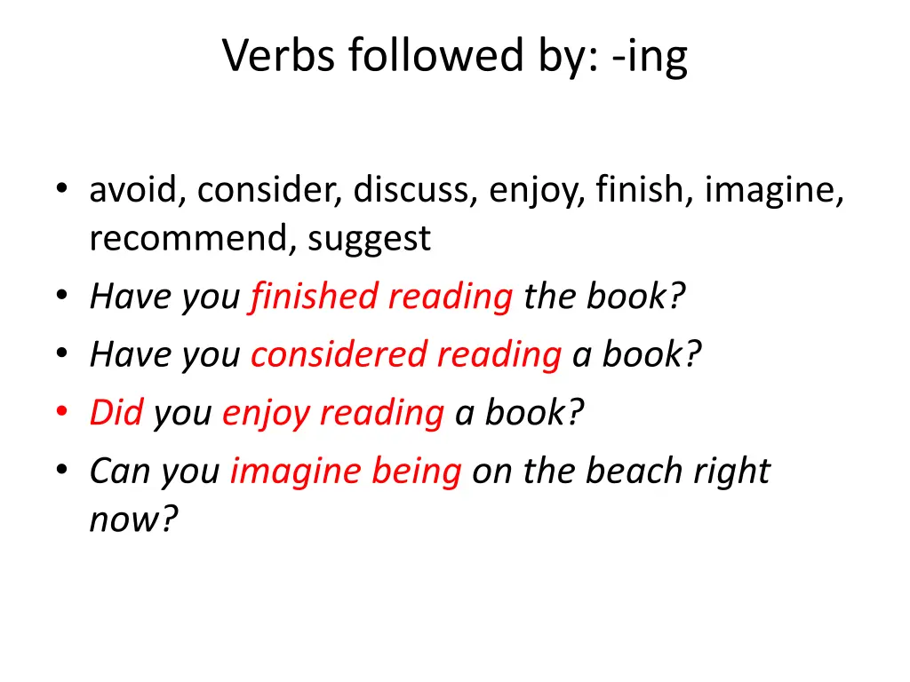 verbs followed by ing