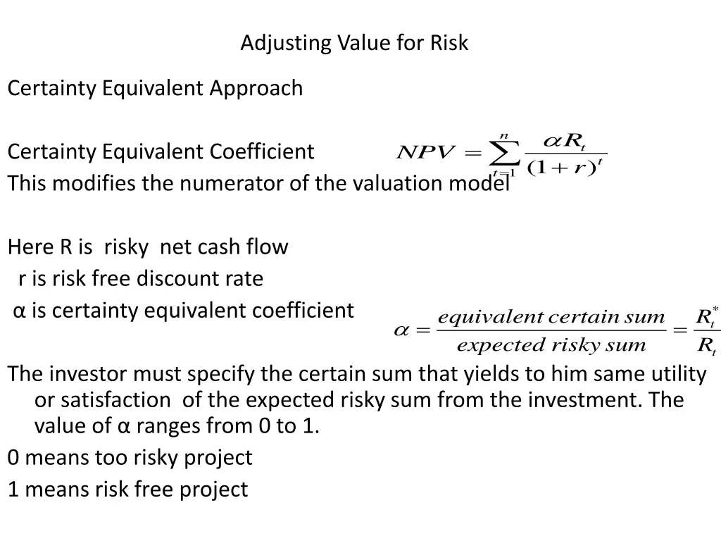 adjusting value for risk 2