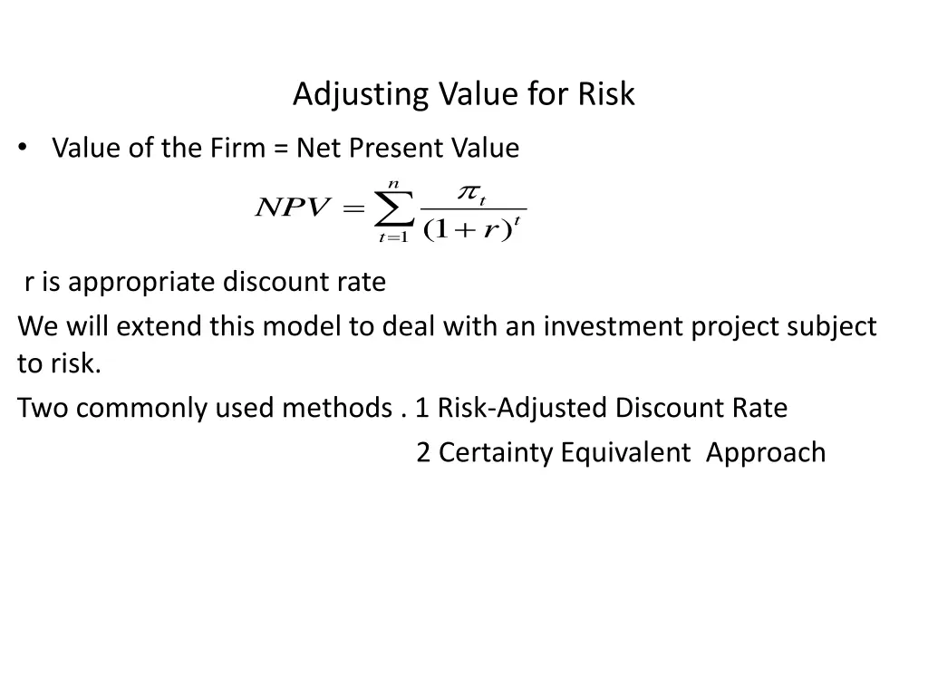 adjusting value for risk