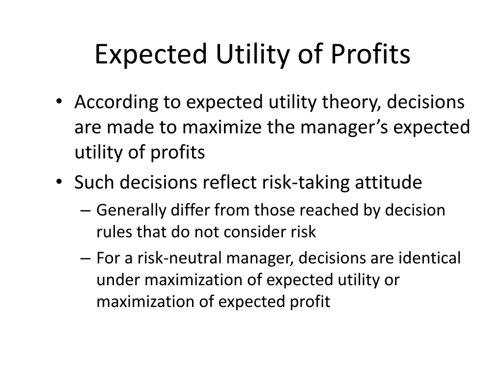 expected utility of profits