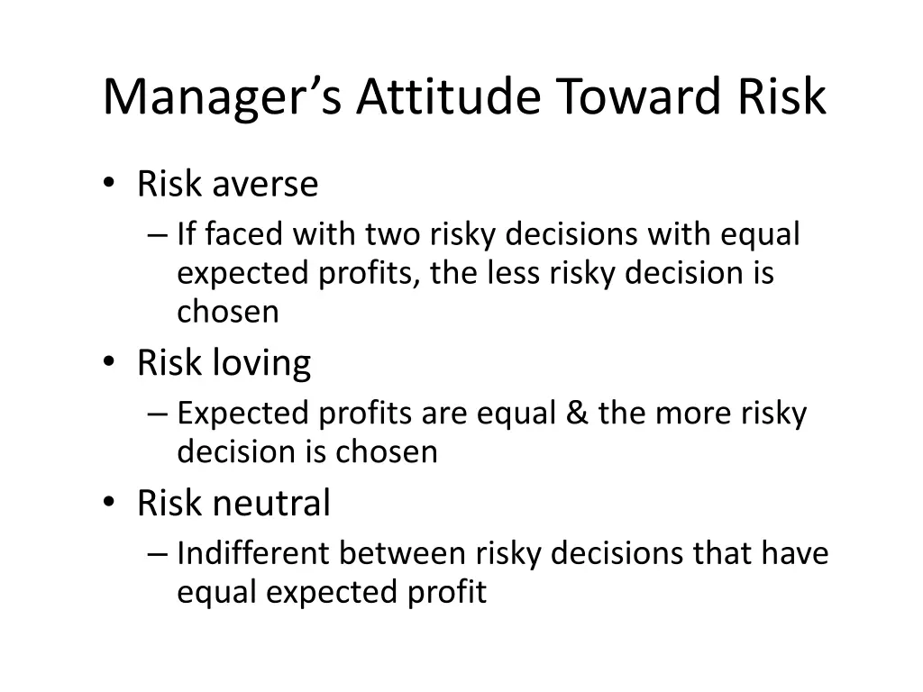 manager s attitude toward risk 1