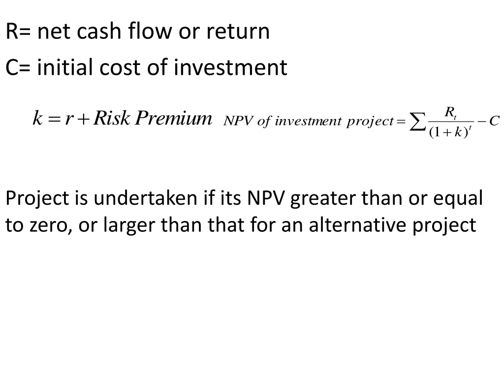 r net cash flow or return c initial cost