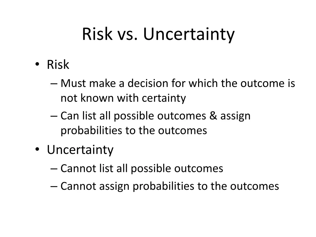 risk vs uncertainty