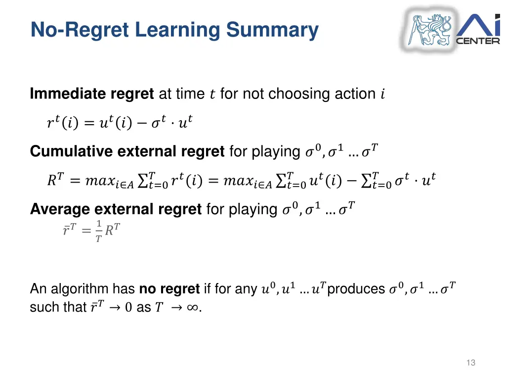 no regret learning summary