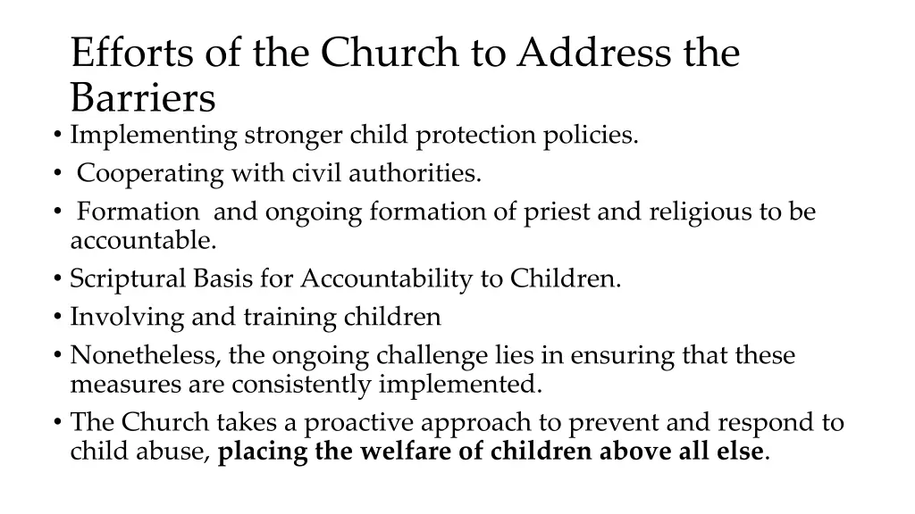 efforts of the church to address the barriers 1