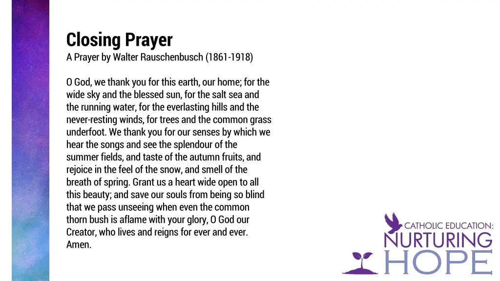 closing prayer a prayer by walter rauschenbusch