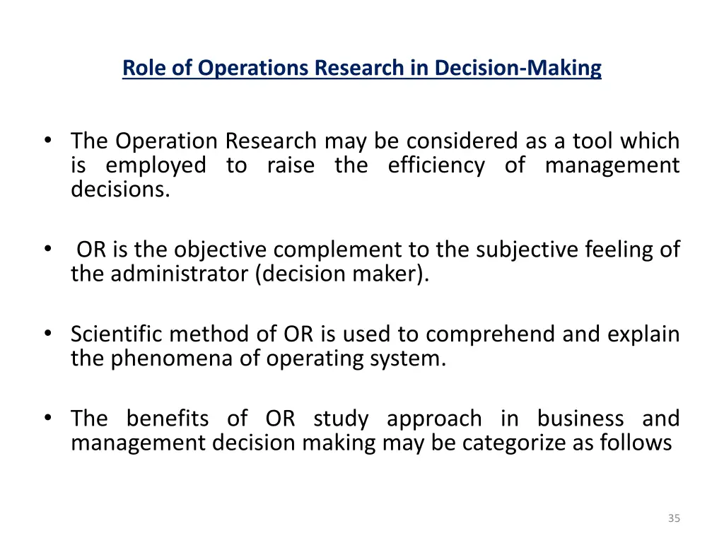 role of operations research in decision making 1