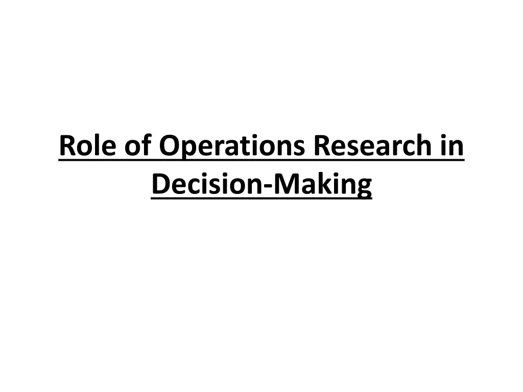 role of operations research in decision making