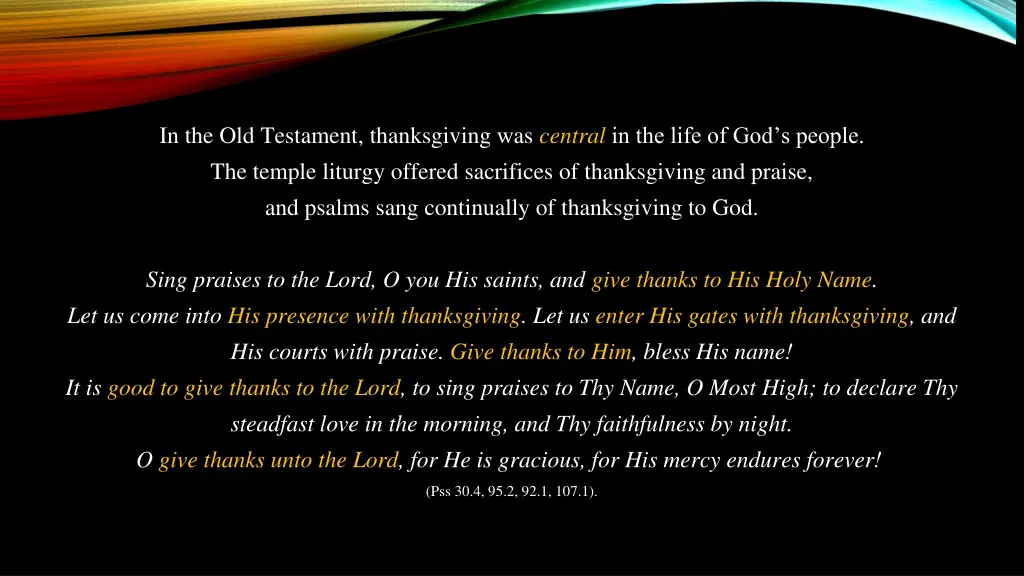 in the old testament thanksgiving was central