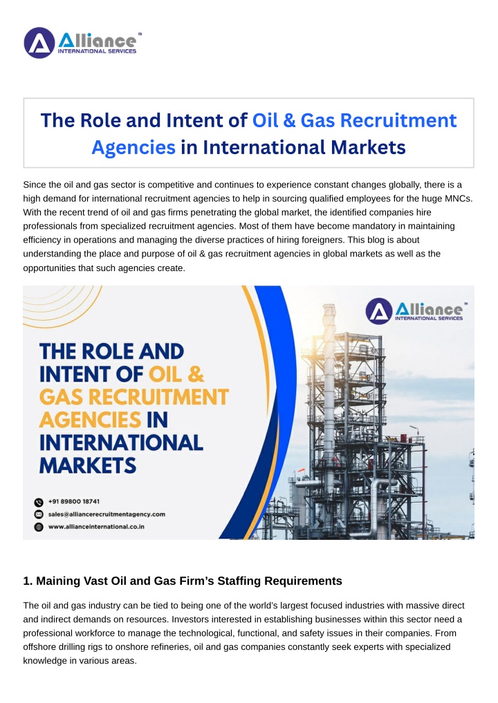 the role and intent of oil gas recruitment