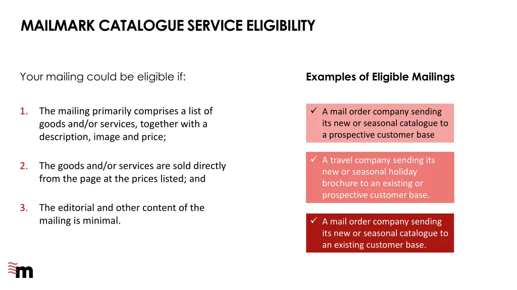 mailmark catalogue service eligibility