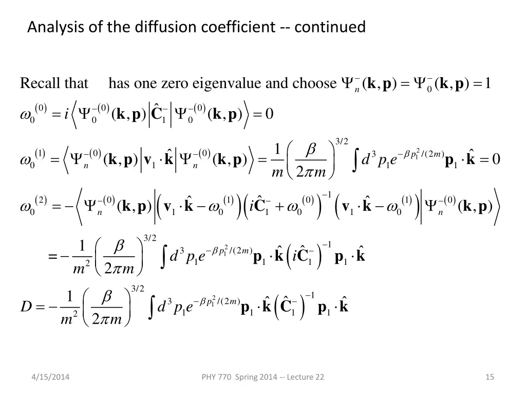 analysis of the diffusion coefficient continued