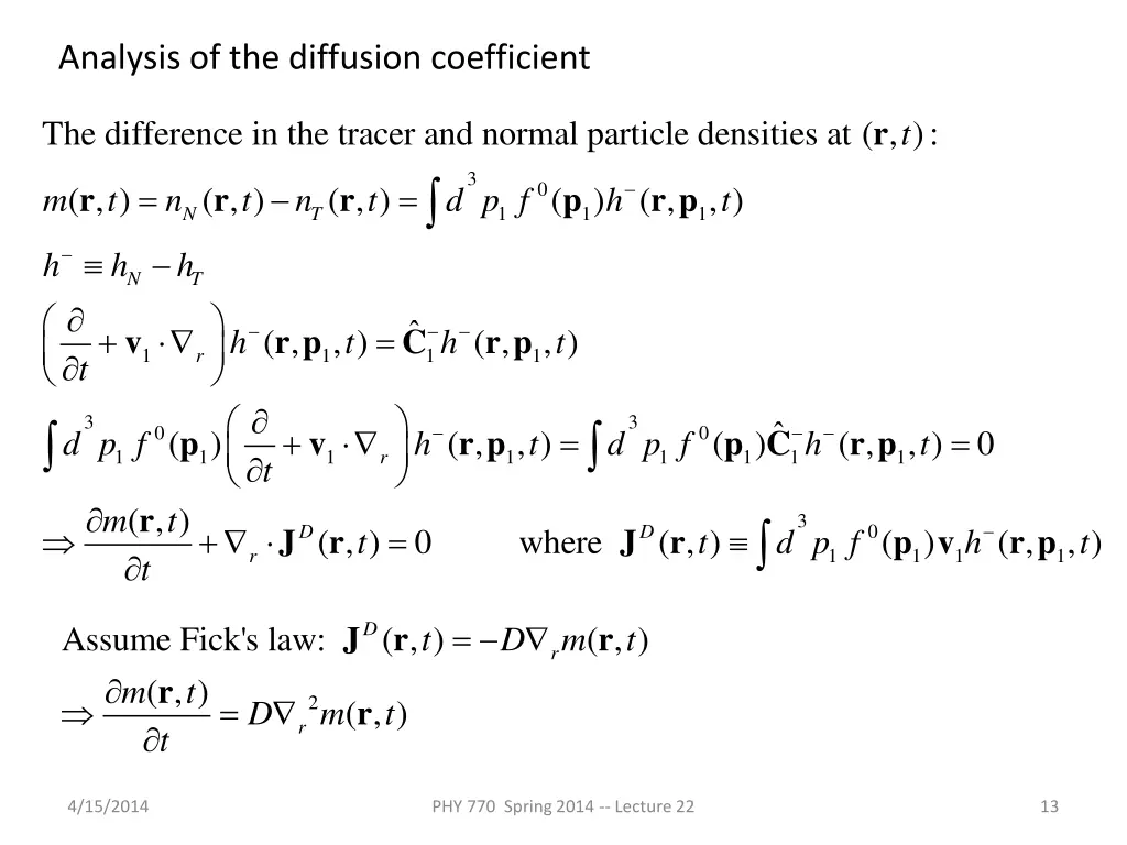 analysis of the diffusion coefficient