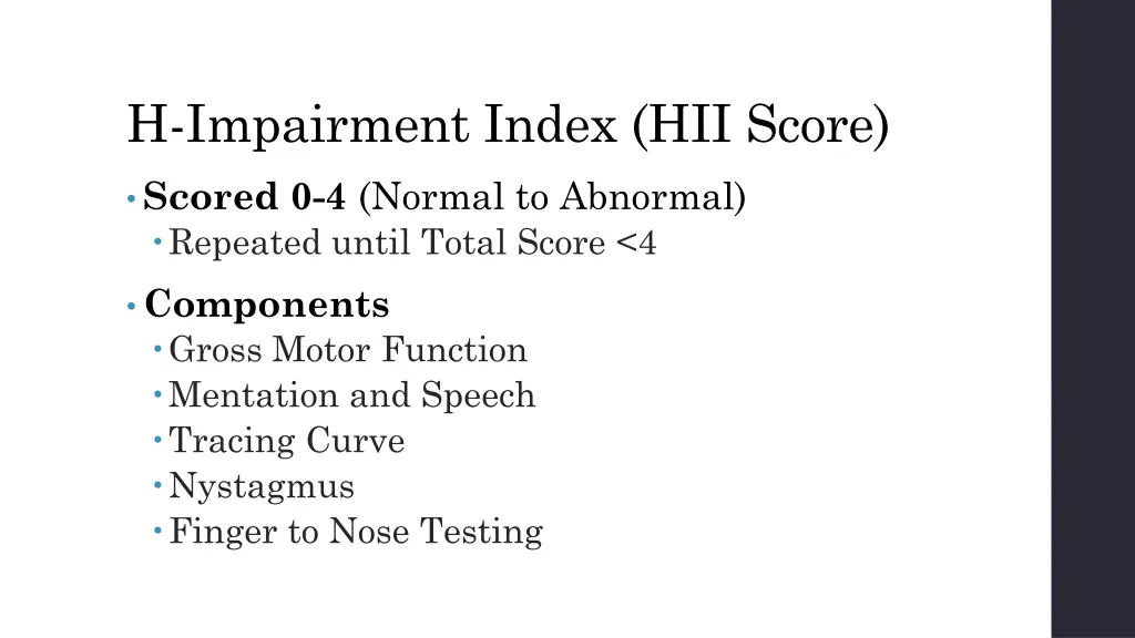 h impairment index hii score