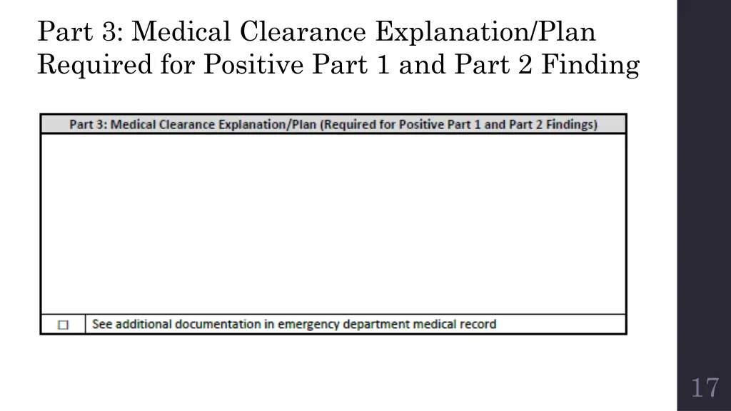 part 3 medical clearance explanation plan