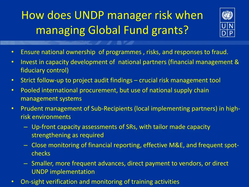 how does undp manager risk when managing global