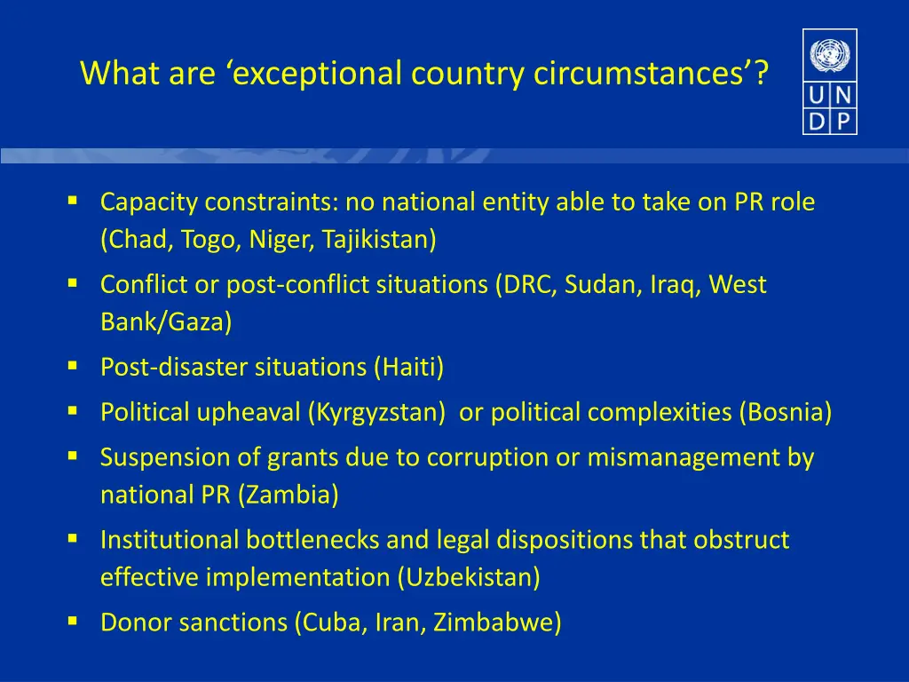 what are exceptional country circumstances