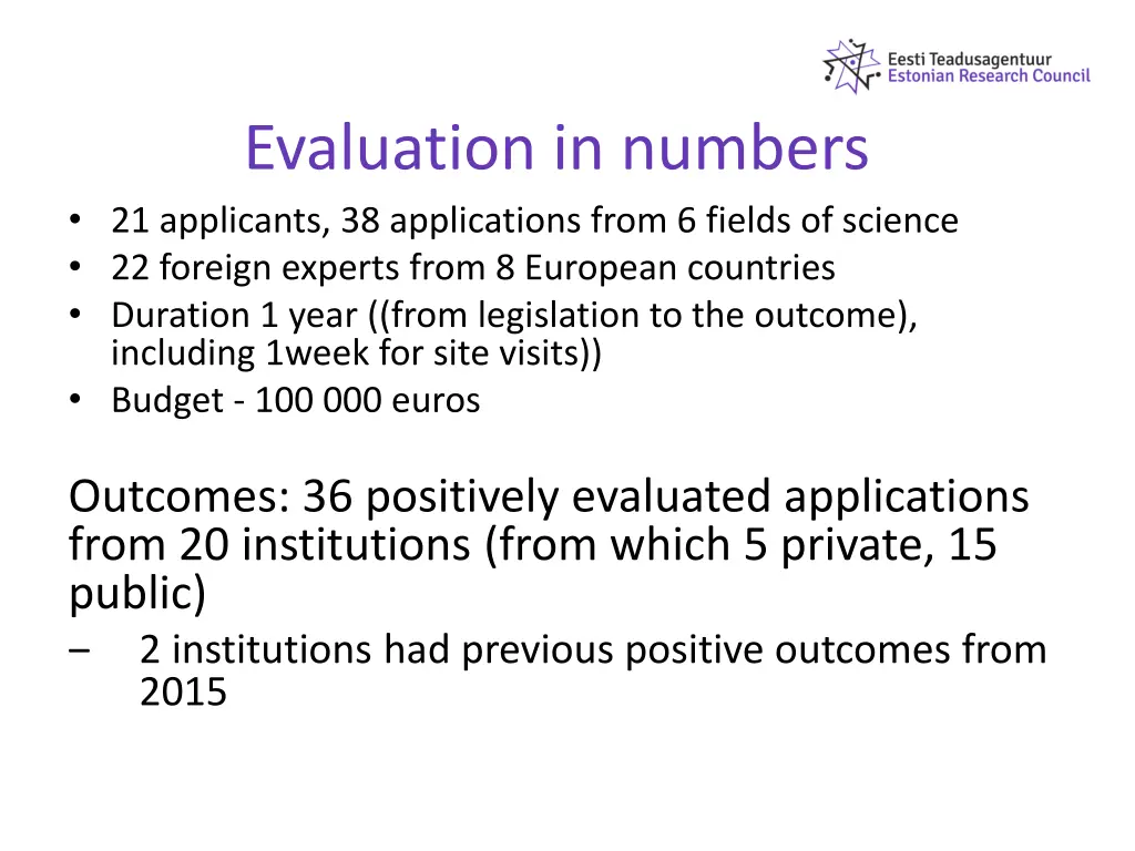 evaluation in numbers 21 applicants