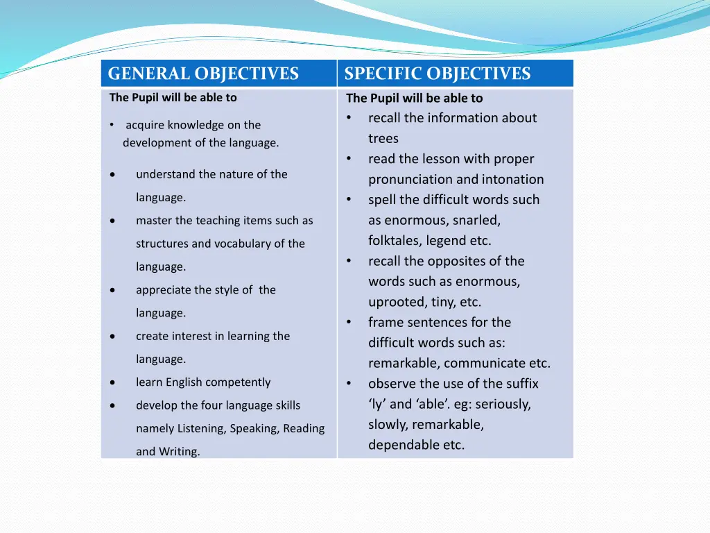 general objectives