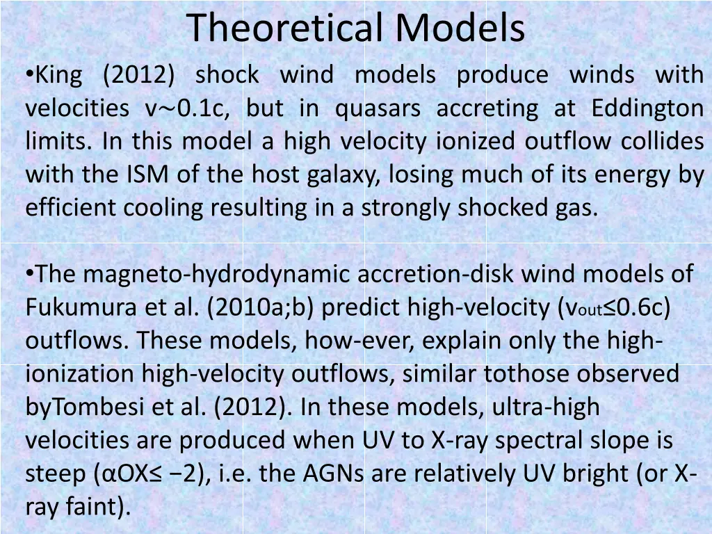 theoretical models king 2012 shock wind models