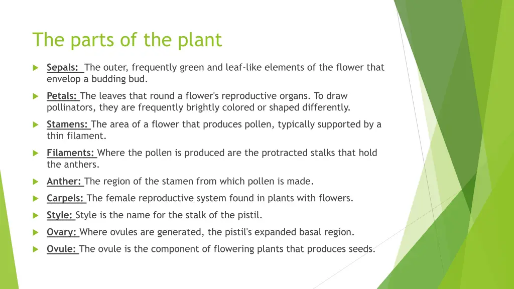 the parts of the plant