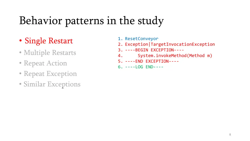 behavior patterns in the study 1