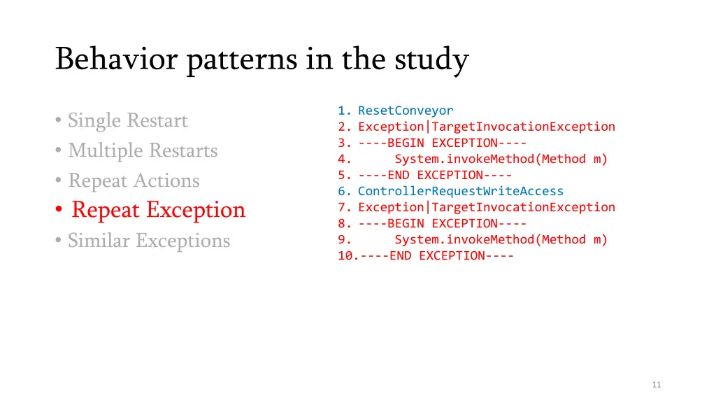 behavior patterns in the study 4