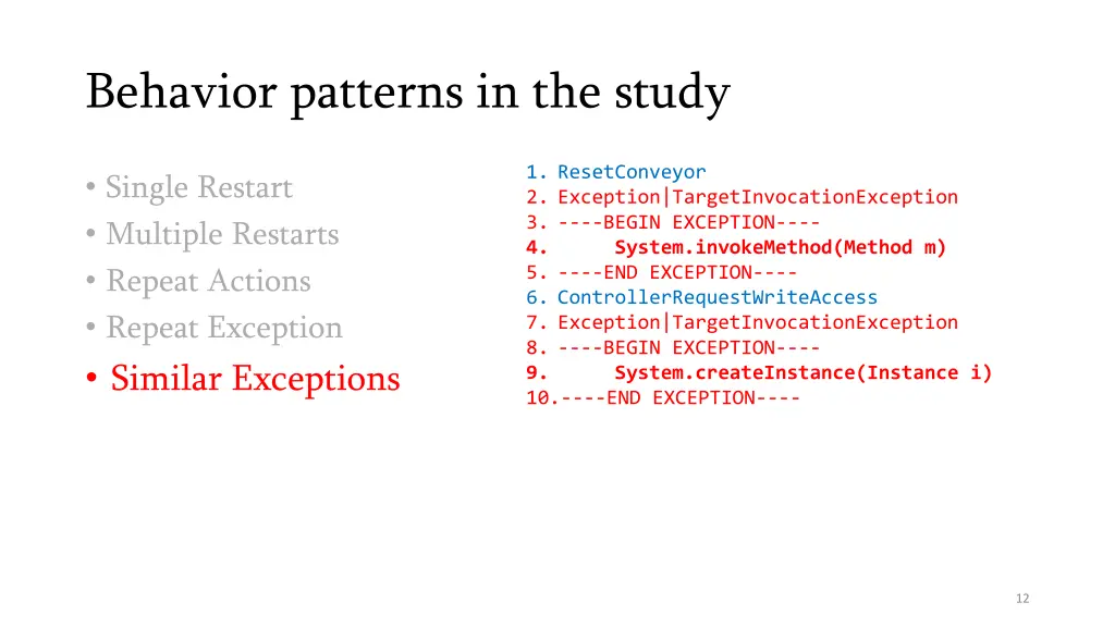 behavior patterns in the study 5