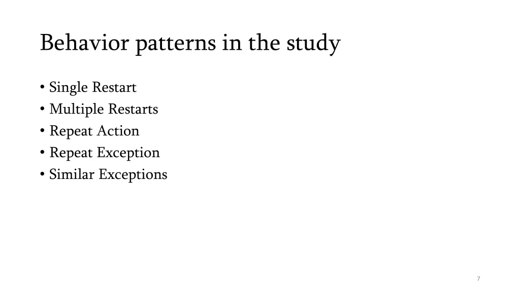 behavior patterns in the study