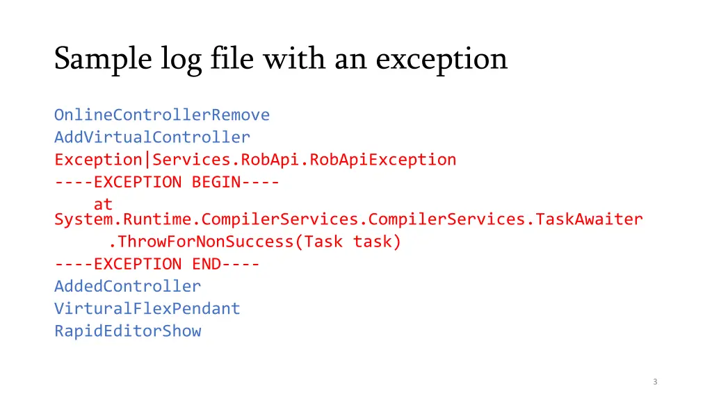 sample log file with an exception