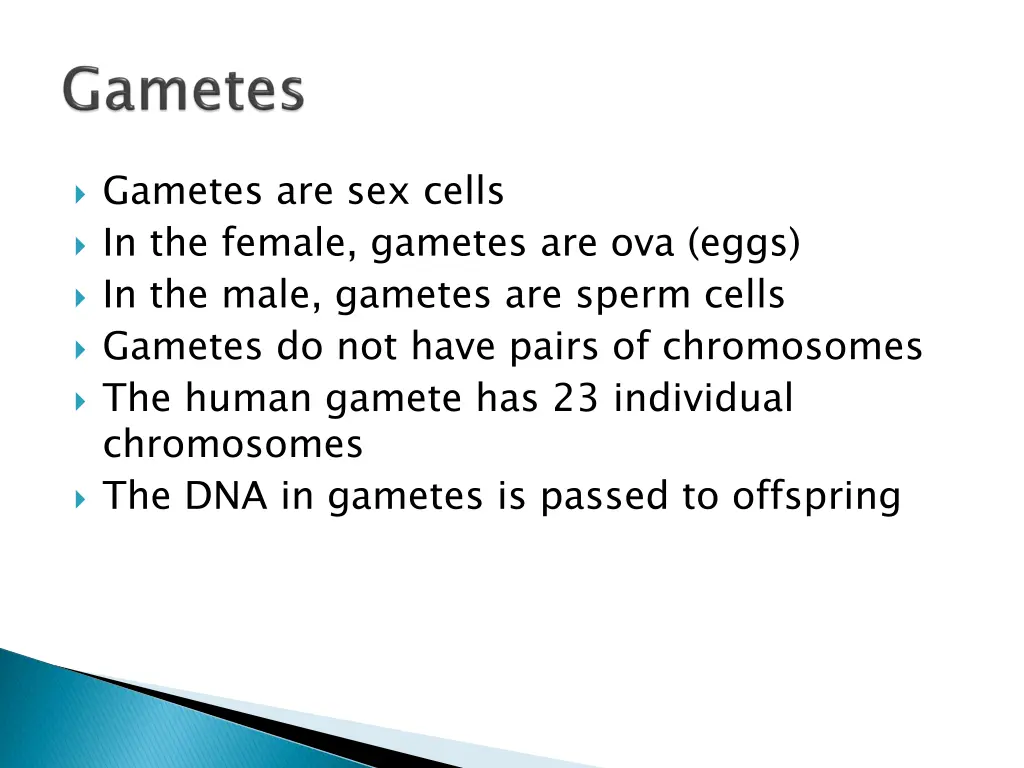 gametes are sex cells in the female gametes