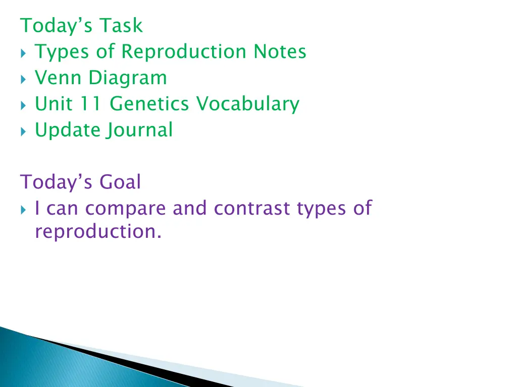 today s task types of reproduction notes venn